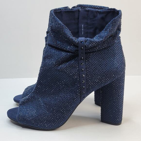 Gianni Bini Peep Toe Boots 11M Blue Suede Zip Rhinestone 3" Heel Party Holiday - Picture 5 of 16